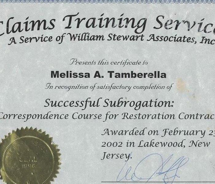 Melissa Tamberella Subrogation Certificate
